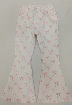 P0732 Girls bow  pink denim pants 202412 preorder