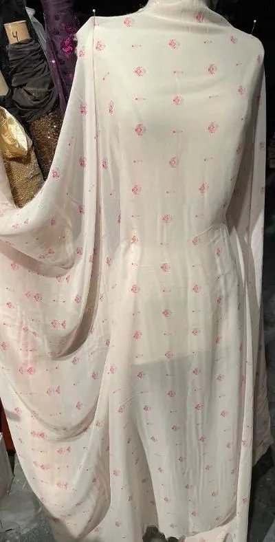 Printed Silk Georgette - Peach / Fuchsia / Aqua