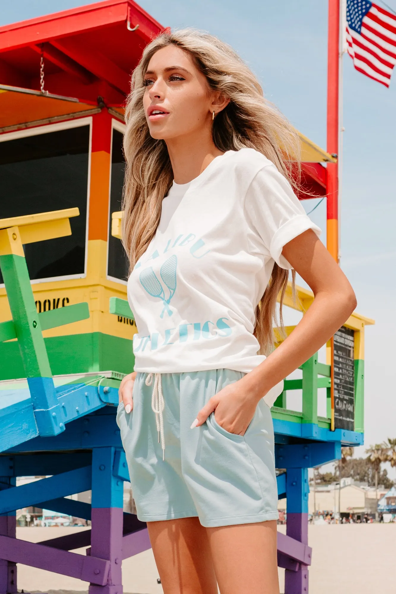 "Malibu Athletics" Tennis Graphic T-Shirt (Off White)