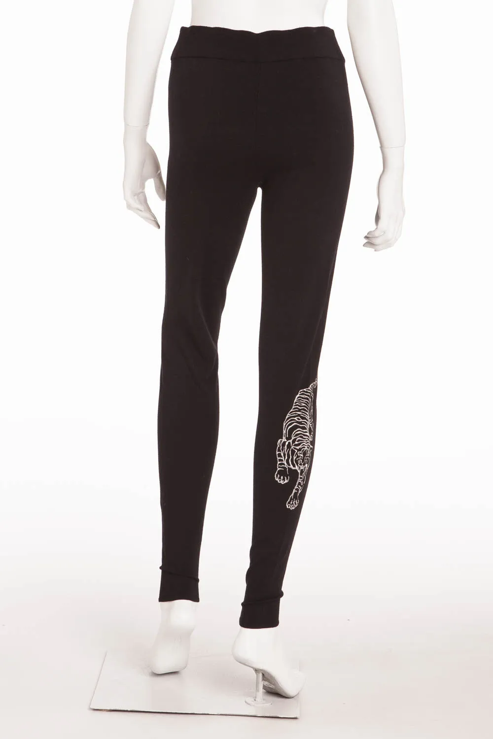 RLX - Black Cashmere After Ski Pants with Embroidered Silver Tiger on Back - M