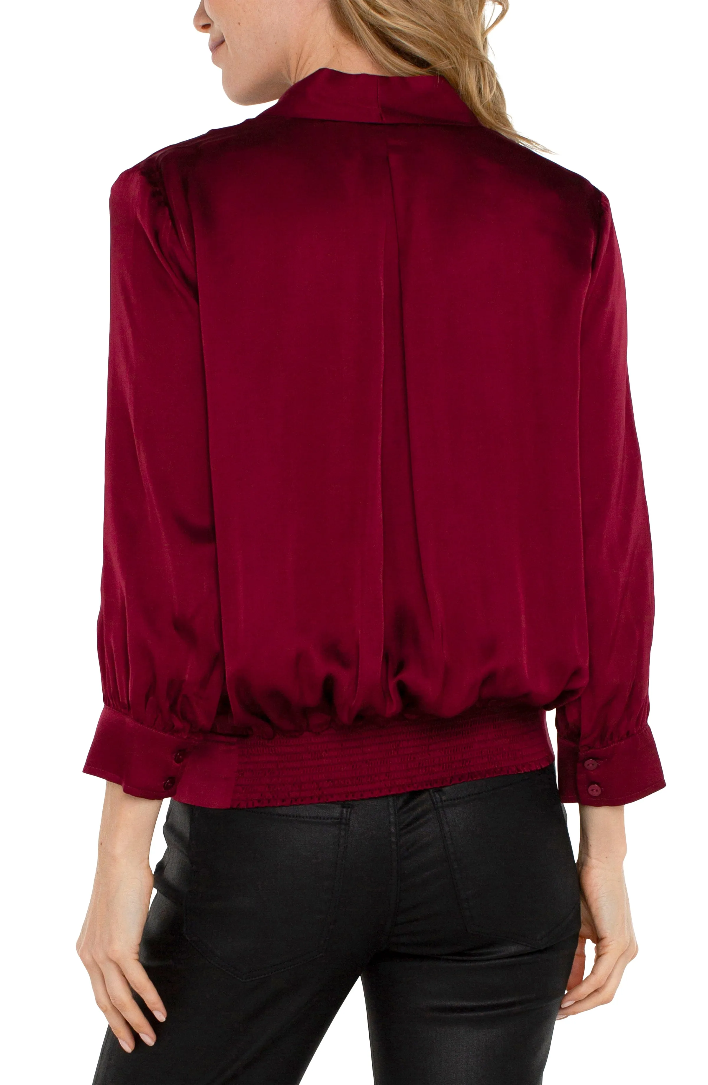 SHAWL WRAP FRONT BRACELET SLEEVE BLOUSE