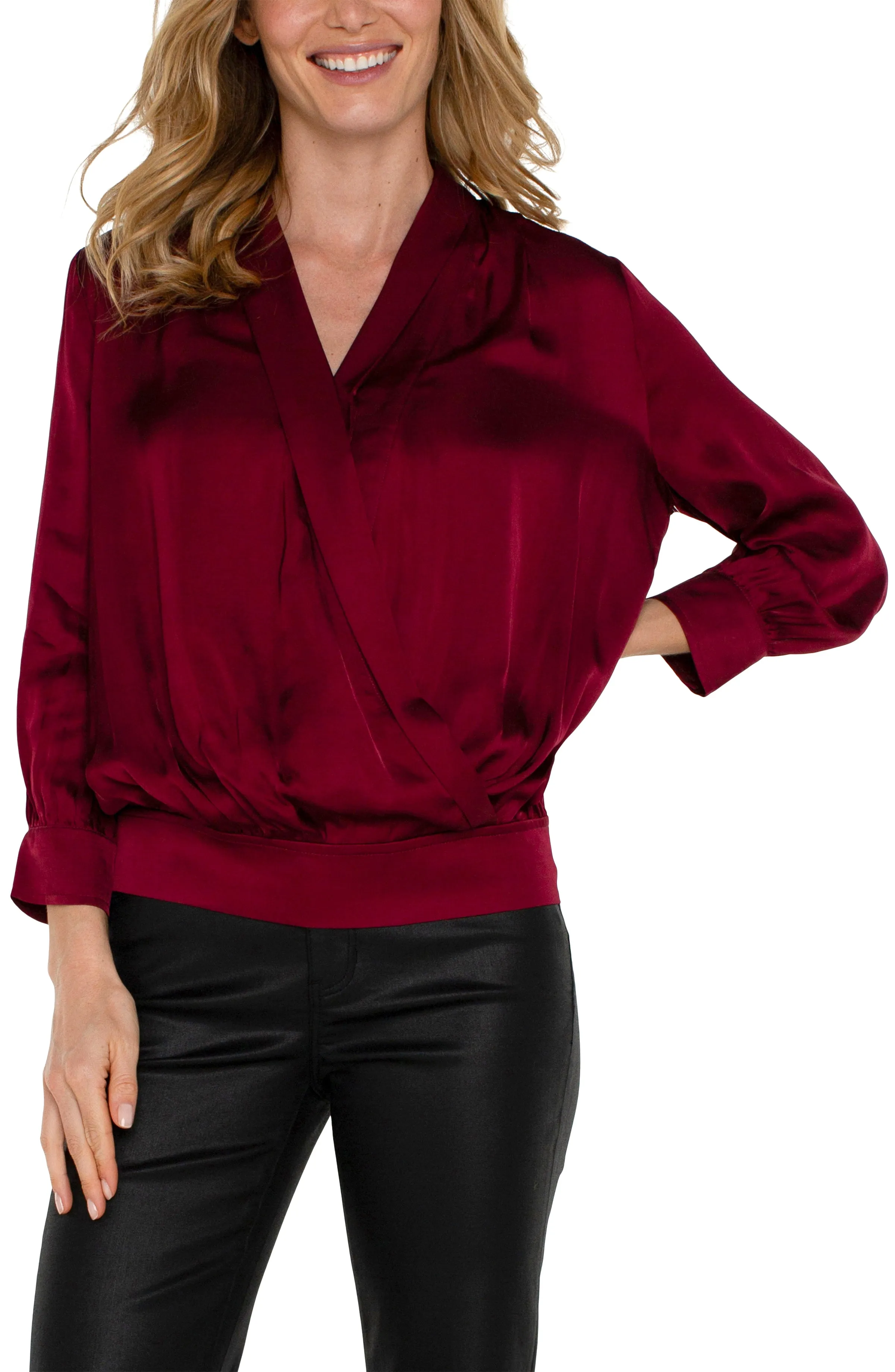 SHAWL WRAP FRONT BRACELET SLEEVE BLOUSE