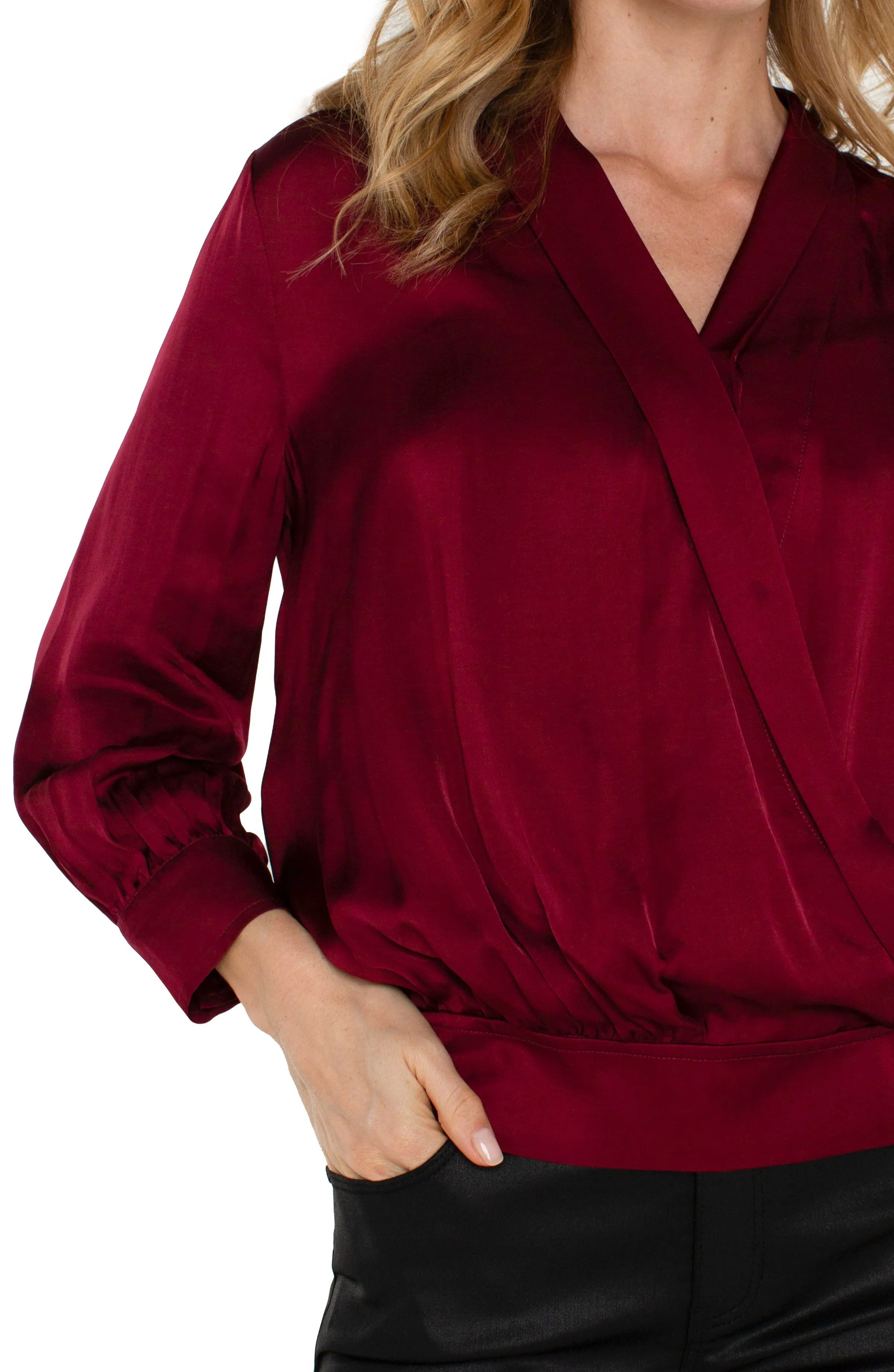 SHAWL WRAP FRONT BRACELET SLEEVE BLOUSE