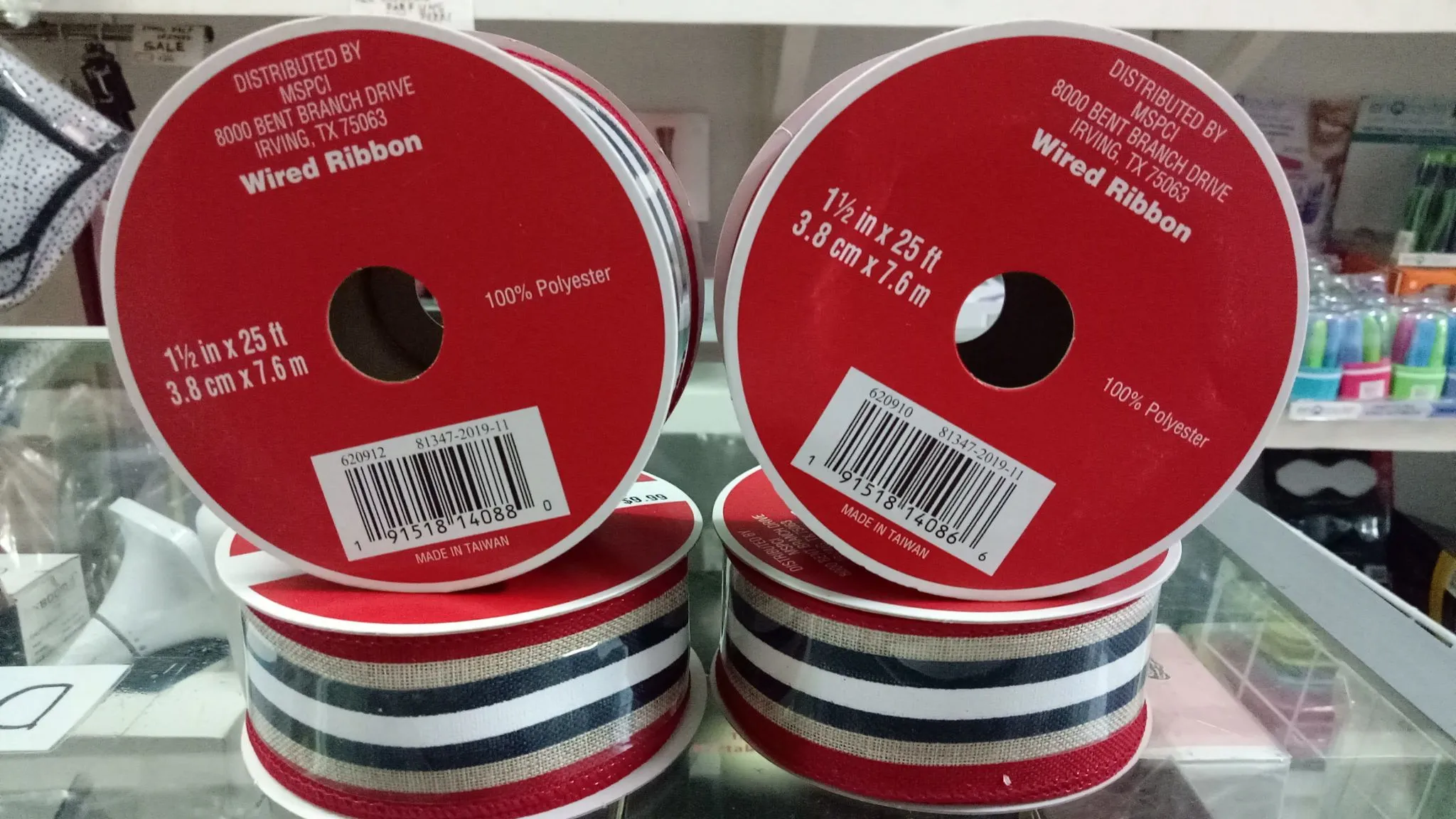 Stars & Stripes Wired Edge Ribbon - (Canvas, Red, White, Navy Blue) - 25 feet