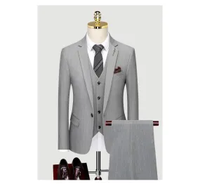 Suit Men's Three Piece Suit Korean Version Slim Fit Handsome Stripe Small Suit Groom's Wedding Dress Men's