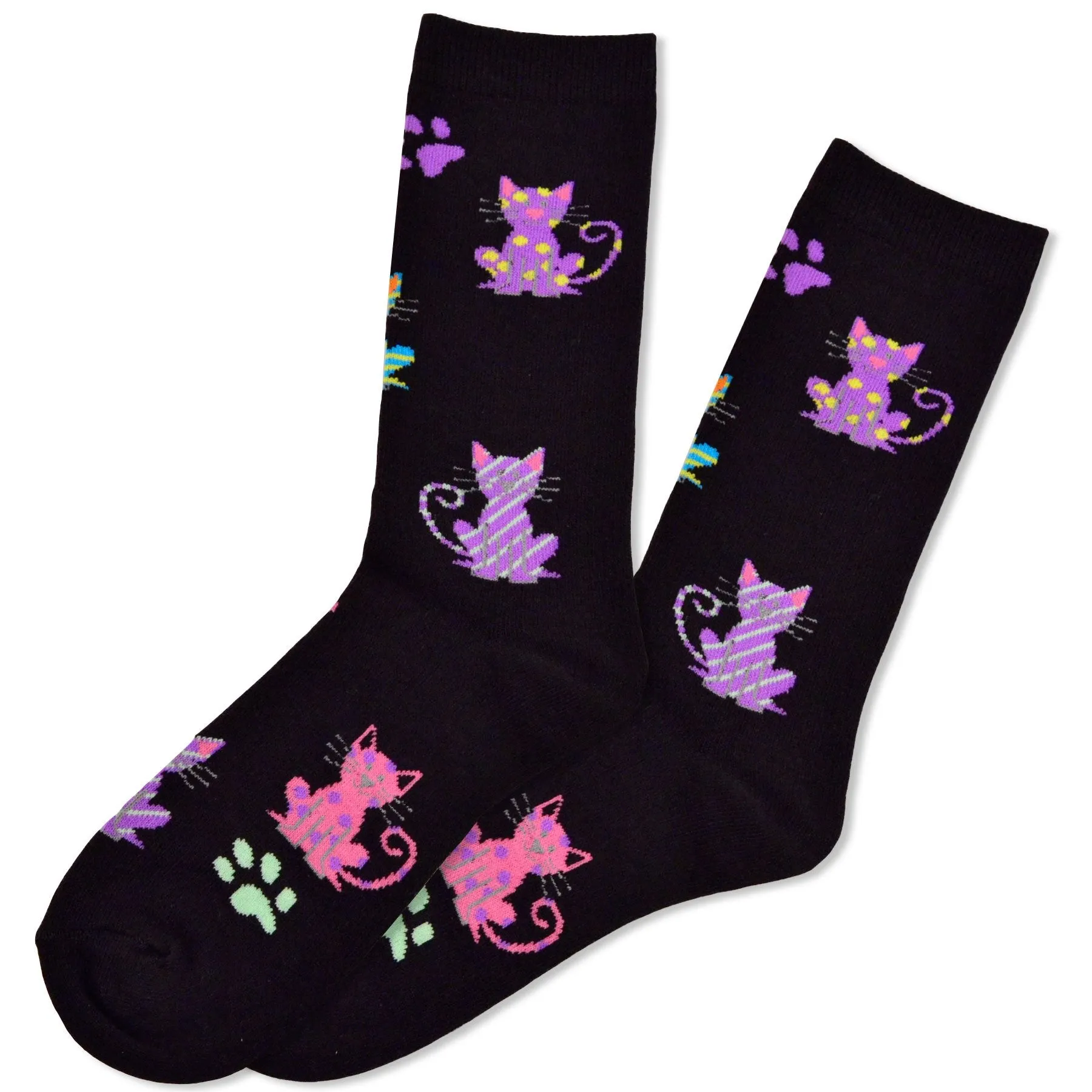 TeeHee Socks Women's Novelty Cotton Crew Colorful Kitties 3-Pack (11138)