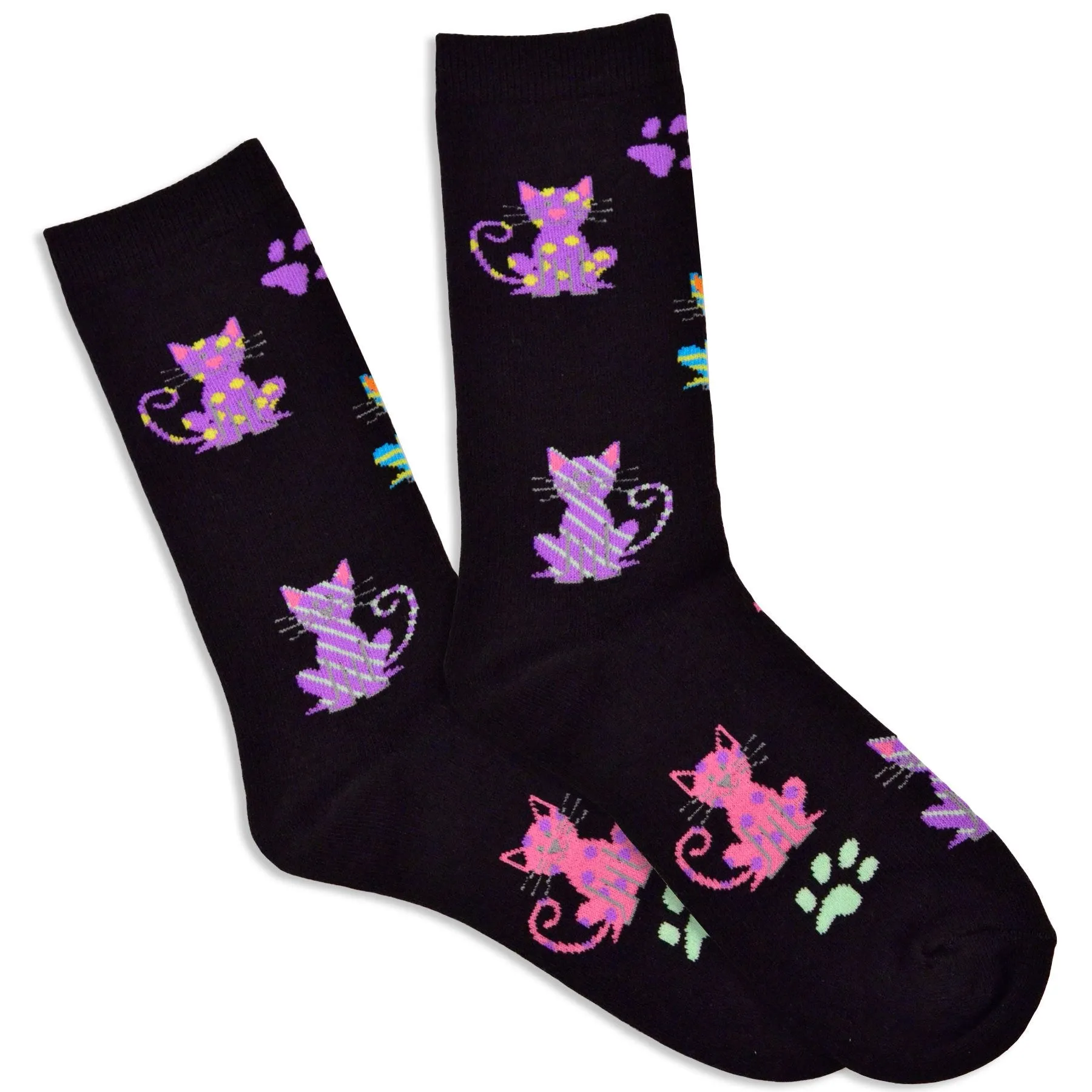 TeeHee Socks Women's Novelty Cotton Crew Colorful Kitties 3-Pack (11138)