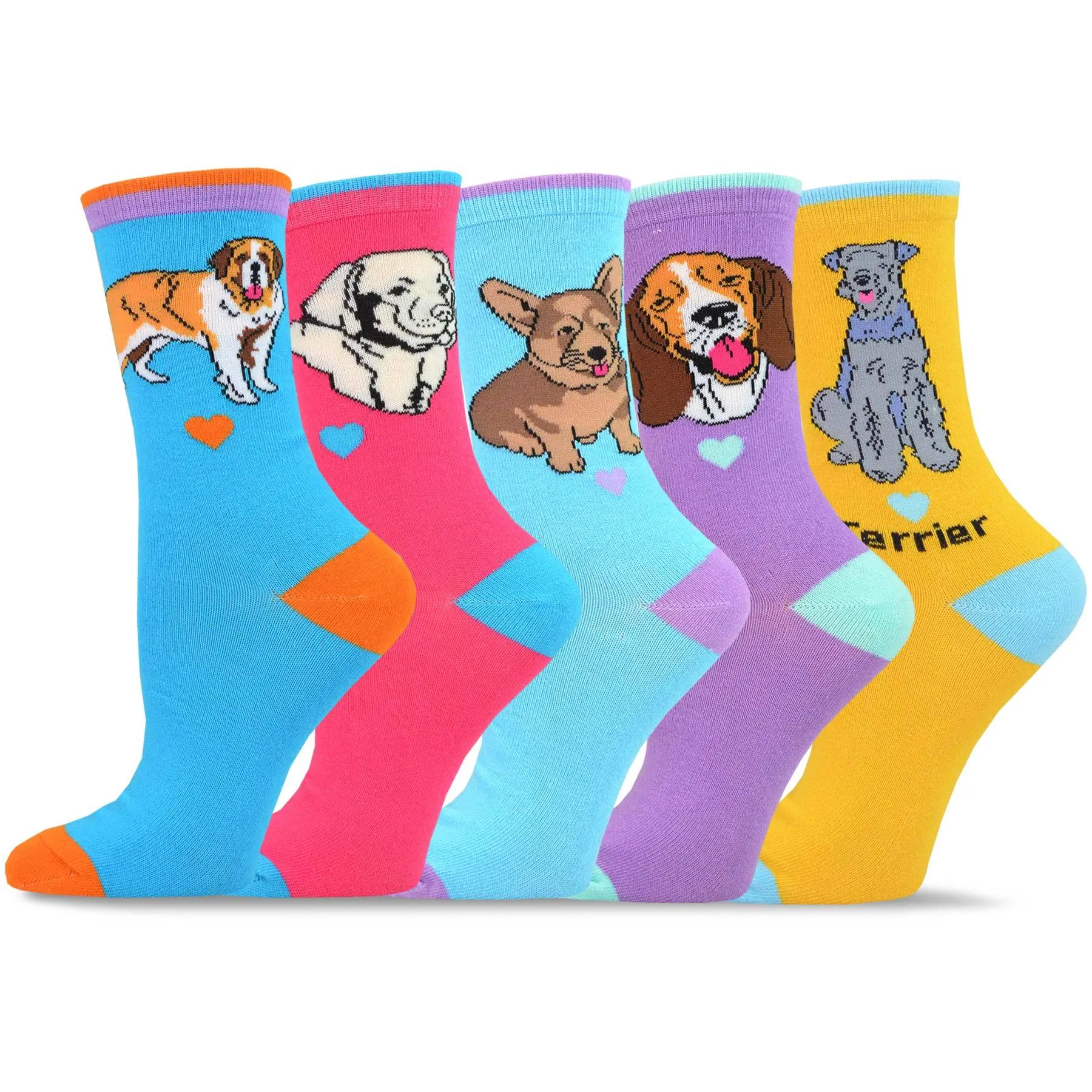 TeeHee Socks Women's Novelty Cotton Crew Dog 5-Pack (12086)