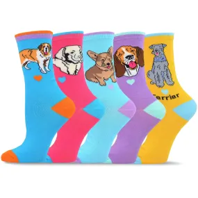 TeeHee Socks Women's Novelty Cotton Crew Dog 5-Pack (12086)