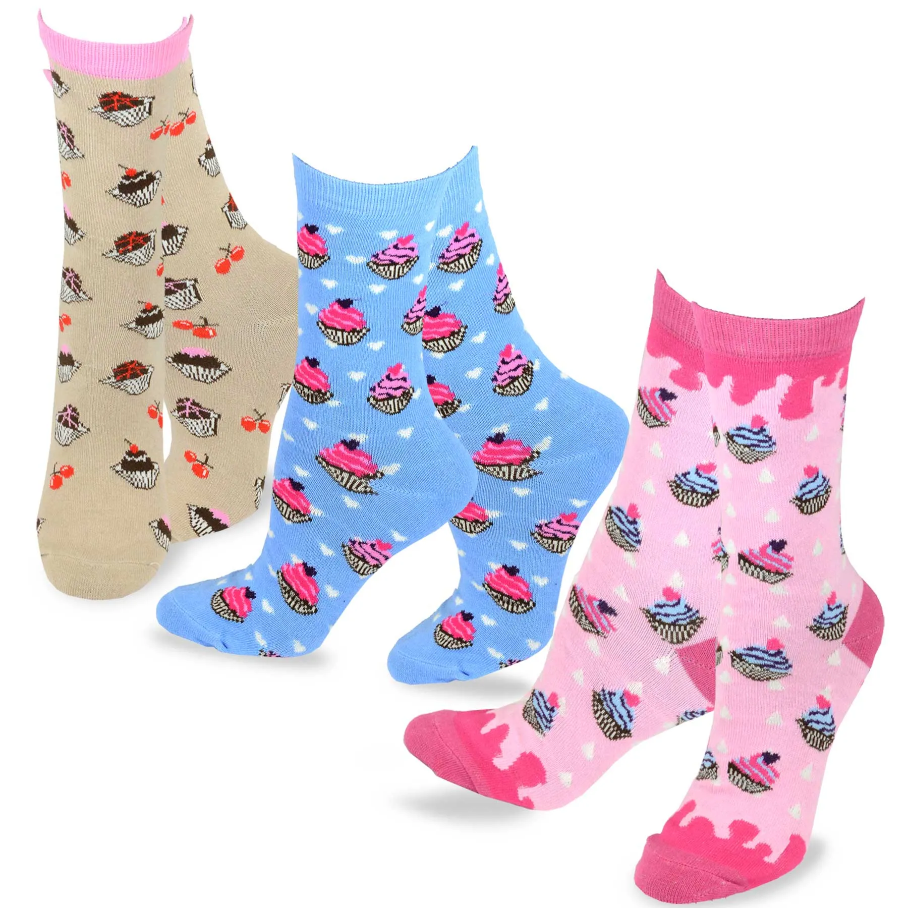 TeeHee Socks Women's Novelty Cotton Crew Love Cupcakes 3-Pack (11745)