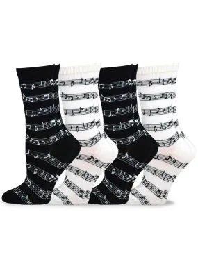 TeeHee Socks Women's Novelty Cotton Crew Musical Notes 4-Pack (10933)