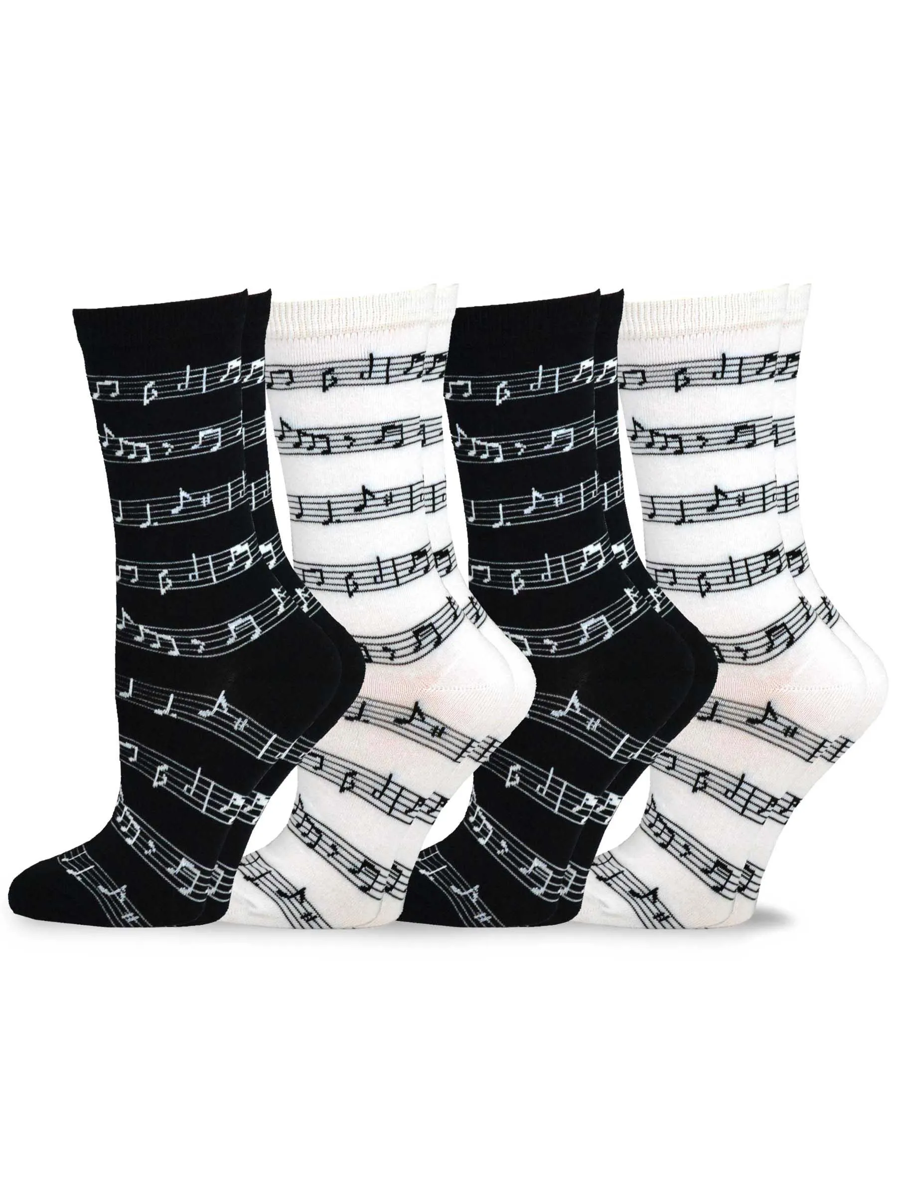 TeeHee Socks Women's Novelty Cotton Crew Musical Notes 4-Pack (10933)