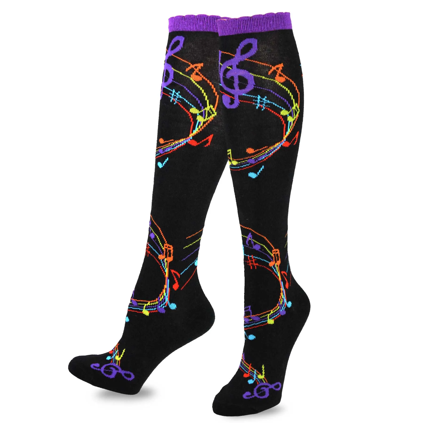 TeeHee Socks Women's Novelty Cotton Knee High Music Rainbow 3-Pack (12001)