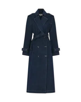 Washed Denim Trench Coat